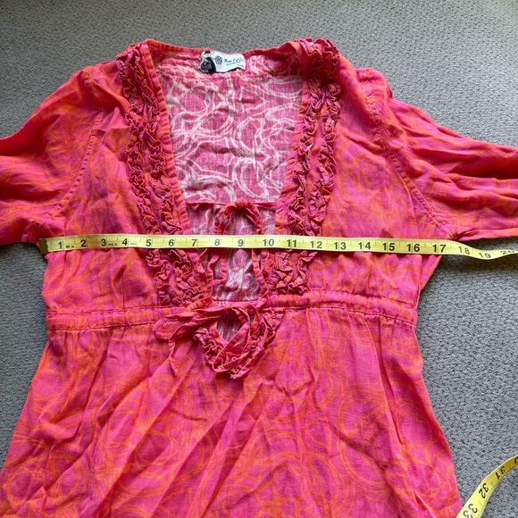 Mud Pie Bag Lady V-Neck Long Sleeve Coral Women’s Swim Coverup Small 100% Linen - Picture 5 of 5